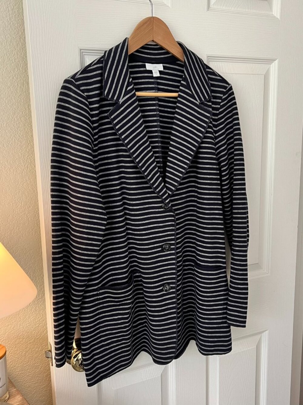 J Jill Striped Knit Blazer Cotton Stretch Casual Jacket Size L